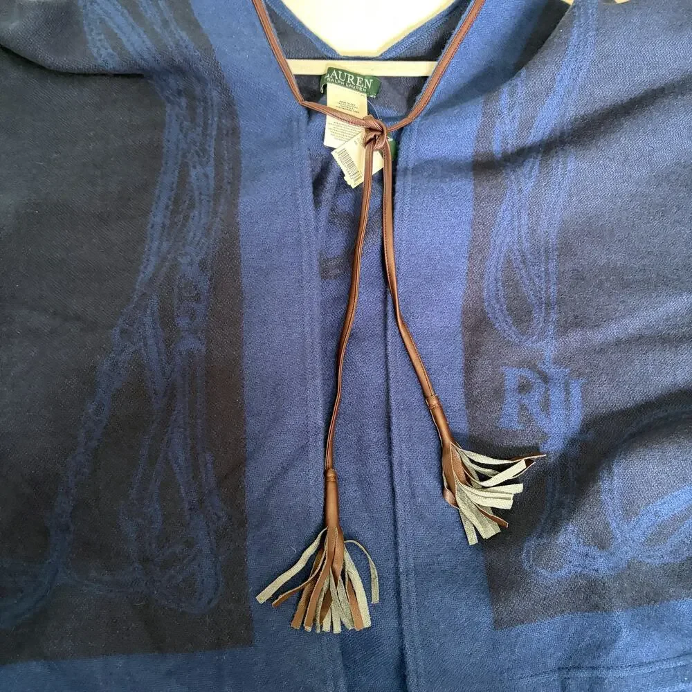 Ralph Lauren Navy Blue Cotton Blend Poncho Wrap - Picture 6 of 11